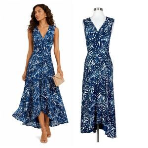 Jonathan Simkhai | Priscilla Palm Leaf Blue White Ruched Ruffle Cocktail Dress 2